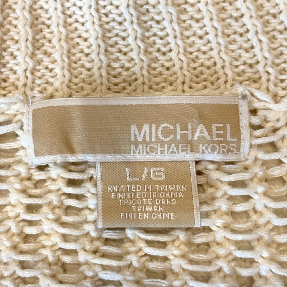 Michael Kors Linen Cotton Open Front Cardigan Sweater Knit Cream Ivory White L - Picture 7 of 13